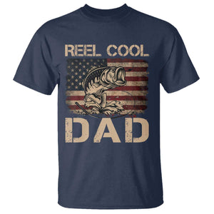 Reel Cool Dad T Shirt Funny Fishing USA Flag Patriotic Fisherman Fathers Day TS10 Navy Print Your Wear