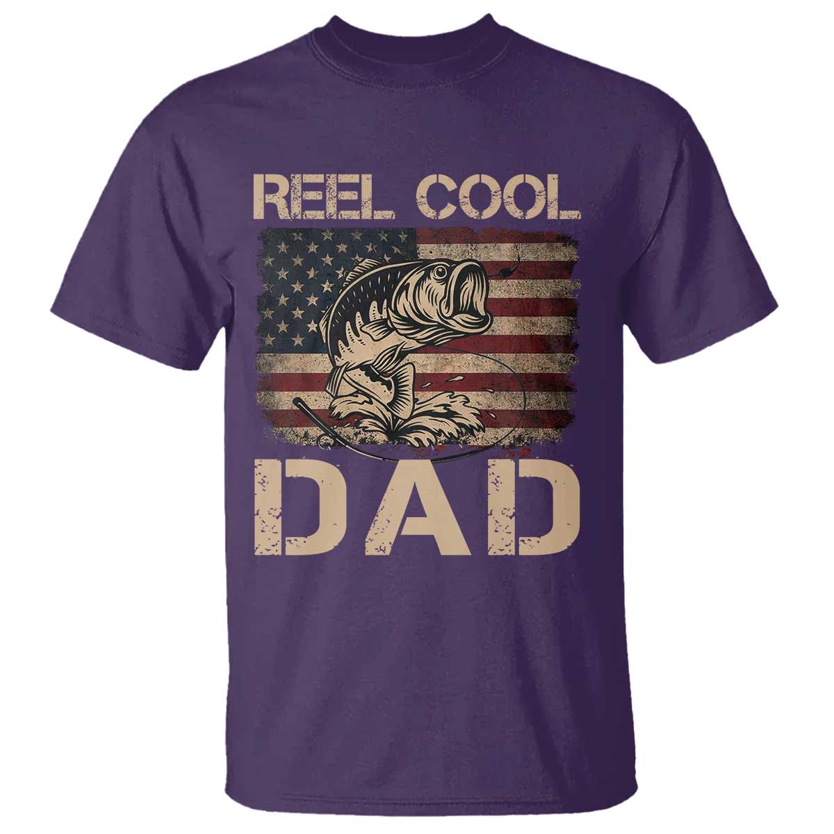Reel Cool Dad T Shirt Funny Fishing USA Flag Patriotic Fisherman Fathers Day TS10 Purple Print Your Wear