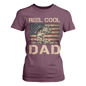 Reel Cool Dad T Shirt For Women Funny Fishing USA Flag Patriotic Fisherman Fathers Day TS10 Maroon Print Your Wear
