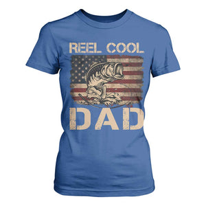 Reel Cool Dad T Shirt For Women Funny Fishing USA Flag Patriotic Fisherman Fathers Day TS10 Royal Blue Print Your Wear