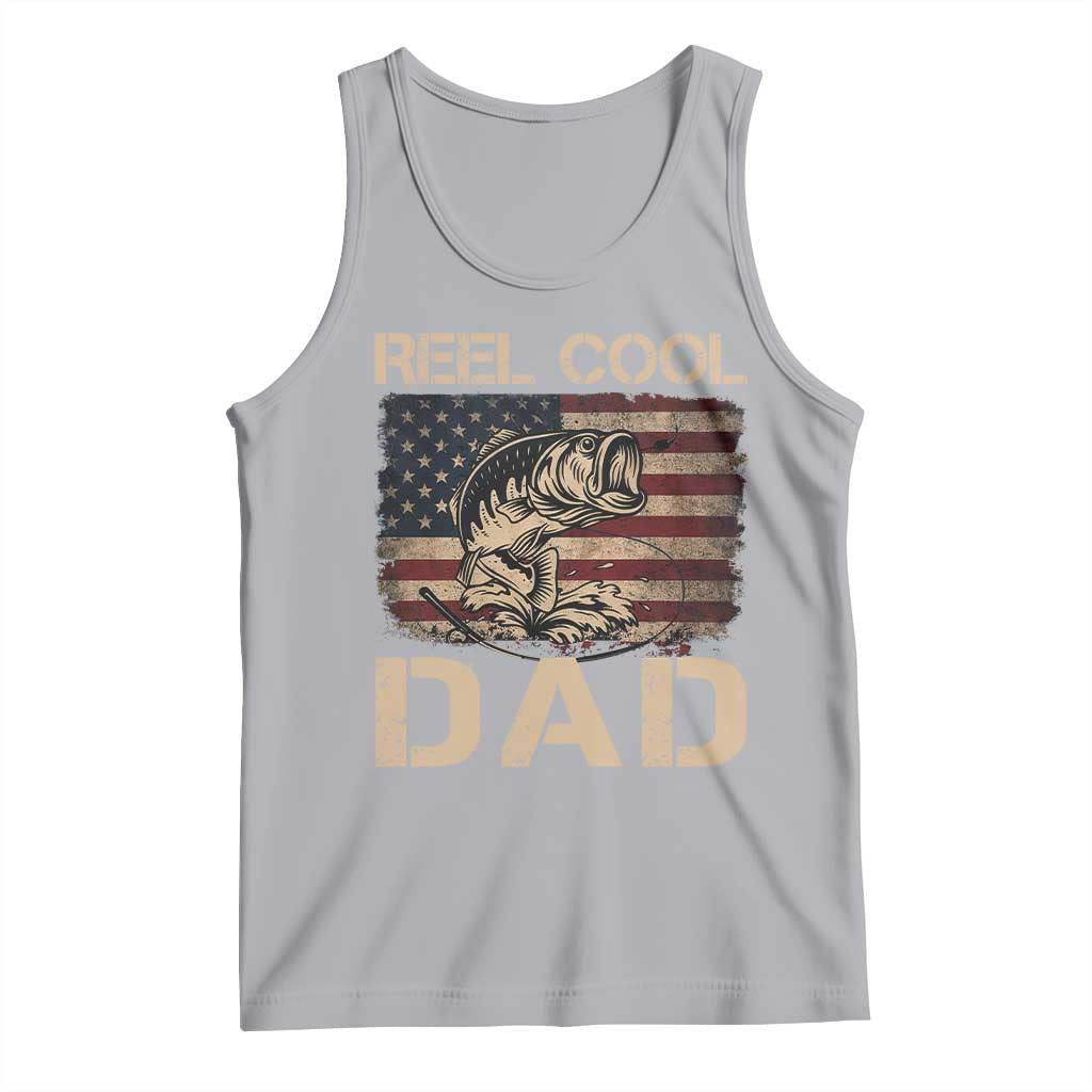 Reel Cool Dad Tank Top Funny Fishing USA Flag Patriotic Fisherman Fathers Day TS10 Athletic Heather Print Your Wear