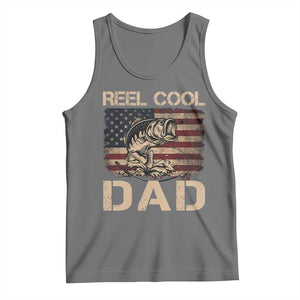 Reel Cool Dad Tank Top Funny Fishing USA Flag Patriotic Fisherman Fathers Day TS10 Black Heather Print Your Wear
