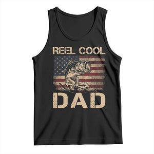 Reel Cool Dad Tank Top Funny Fishing USA Flag Patriotic Fisherman Fathers Day TS10 Black Print Your Wear