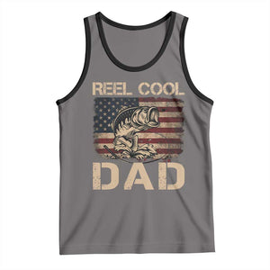 Reel Cool Dad Tank Top Funny Fishing USA Flag Patriotic Fisherman Fathers Day TS10 Deep Heather Black Print Your Wear