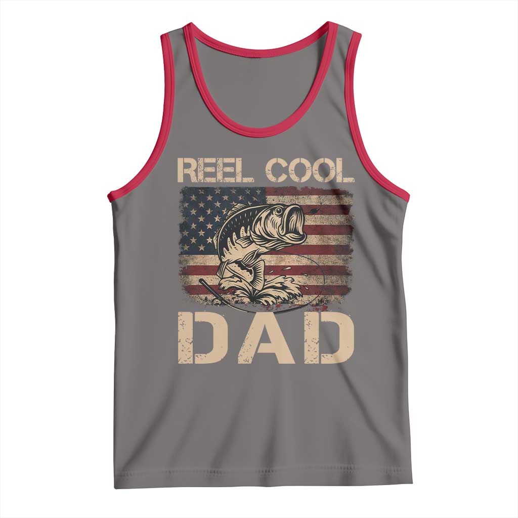 Reel Cool Dad Tank Top Funny Fishing USA Flag Patriotic Fisherman Fathers Day TS10 Deep Heather Red Print Your Wear