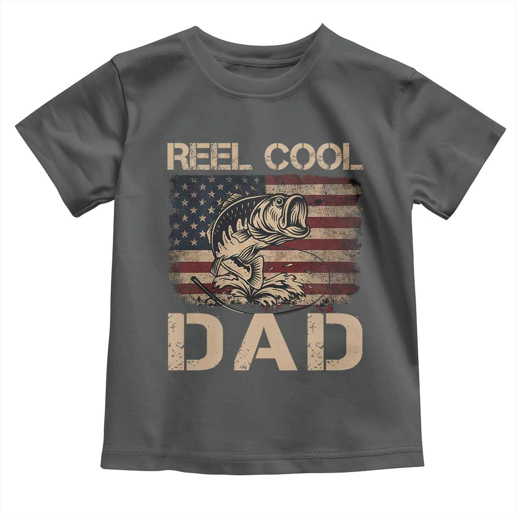 Reel Cool Dad Toddler T Shirt Funny Fishing USA Flag Patriotic Fisherman Fathers Day TS10 Dark Heather Print Your Wear