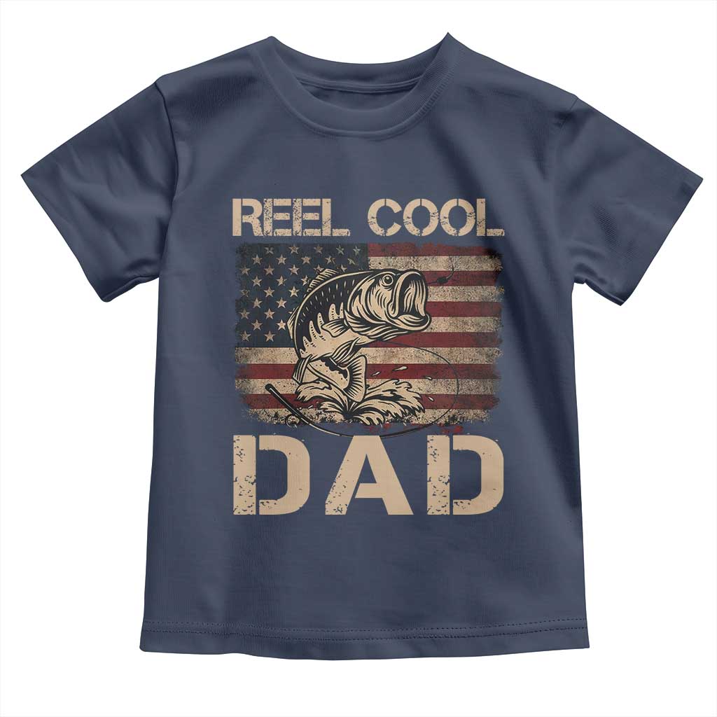 Reel Cool Dad Toddler T Shirt Funny Fishing USA Flag Patriotic Fisherman Fathers Day TS10 Navy Print Your Wear