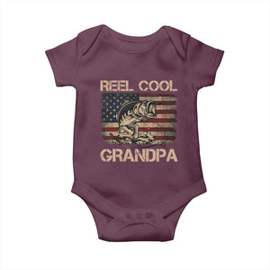 Reel Cool Grandpa Baby Onesie Funny Fishing USA Flag Patriotic Fisherman Fathers Day TS10 Maroon Print Your Wear