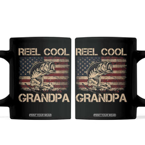 Reel Cool Grandpa Coffee Mug Funny Fishing USA Flag Patriotic Fisherman Fathers Day TS10 Black Print Your Wear