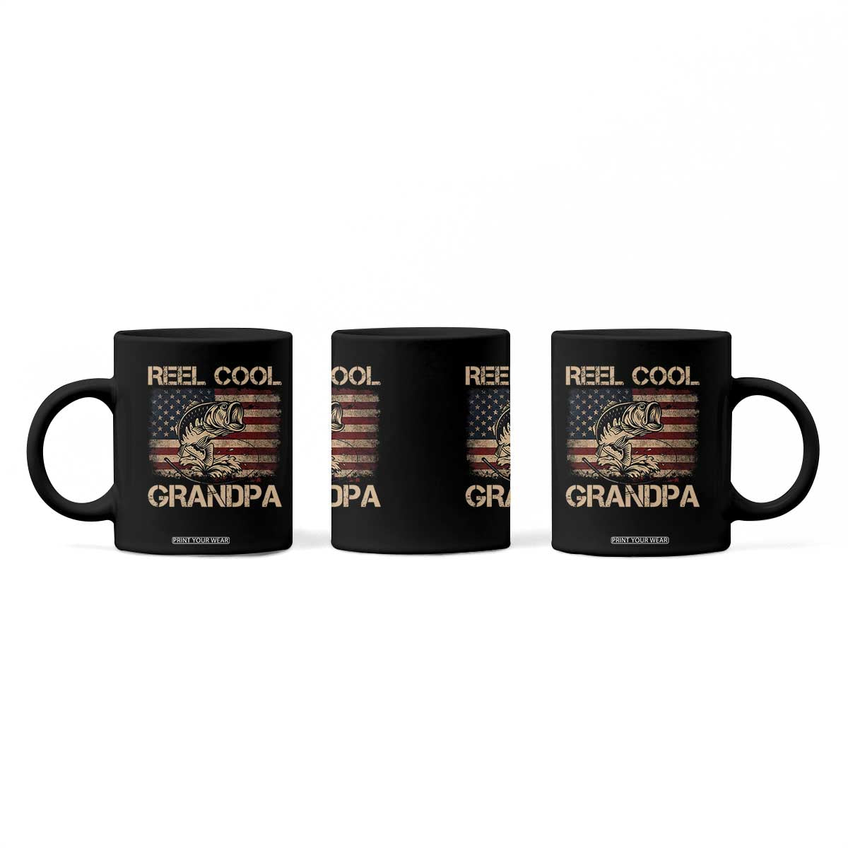 Reel Cool Grandpa Coffee Mug Funny Fishing USA Flag Patriotic Fisherman Fathers Day TS10 Print Your Wear