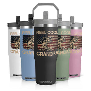 Reel Cool Grandpa Flip Straw Tumbler Funny Fishing USA Flag Patriotic Fisherman Fathers Day TS10 Print Your Wear
