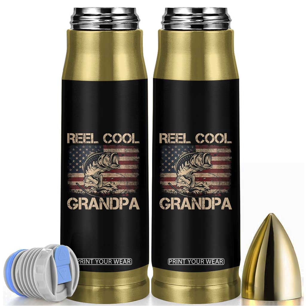 Reel Cool Grandpa Bullet Tumbler Funny Fishing USA Flag Patriotic Fisherman Fathers Day TS10 Black Print Your Wear