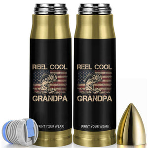 Reel Cool Grandpa Bullet Tumbler Funny Fishing USA Flag Patriotic Fisherman Fathers Day TS10 Black Print Your Wear