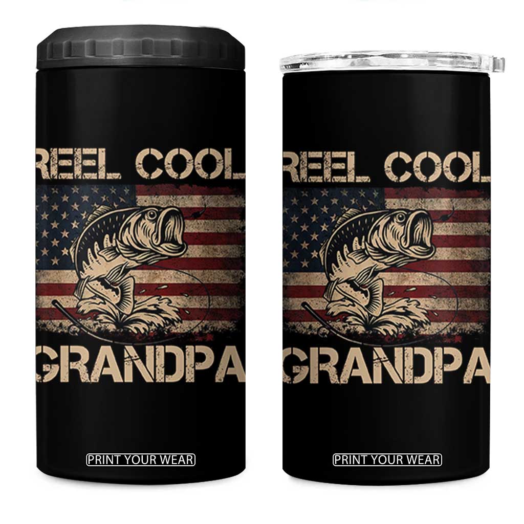 Reel Cool Grandpa 4 in 1 Can Cooler Tumbler Funny Fishing USA Flag Patriotic Fisherman Fathers Day TS10 One Size: 16 oz Black Print Your Wear