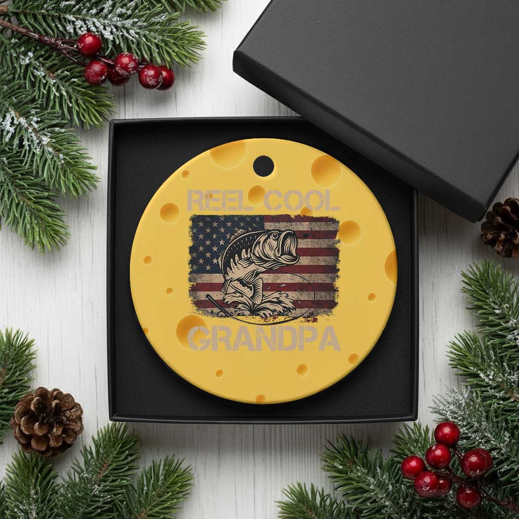 Reel Cool Grandpa Ceramic Ornament Funny Fishing USA Flag Patriotic Fisherman Fathers Day TS10 1pc Yellow Cheese Print Your Wear