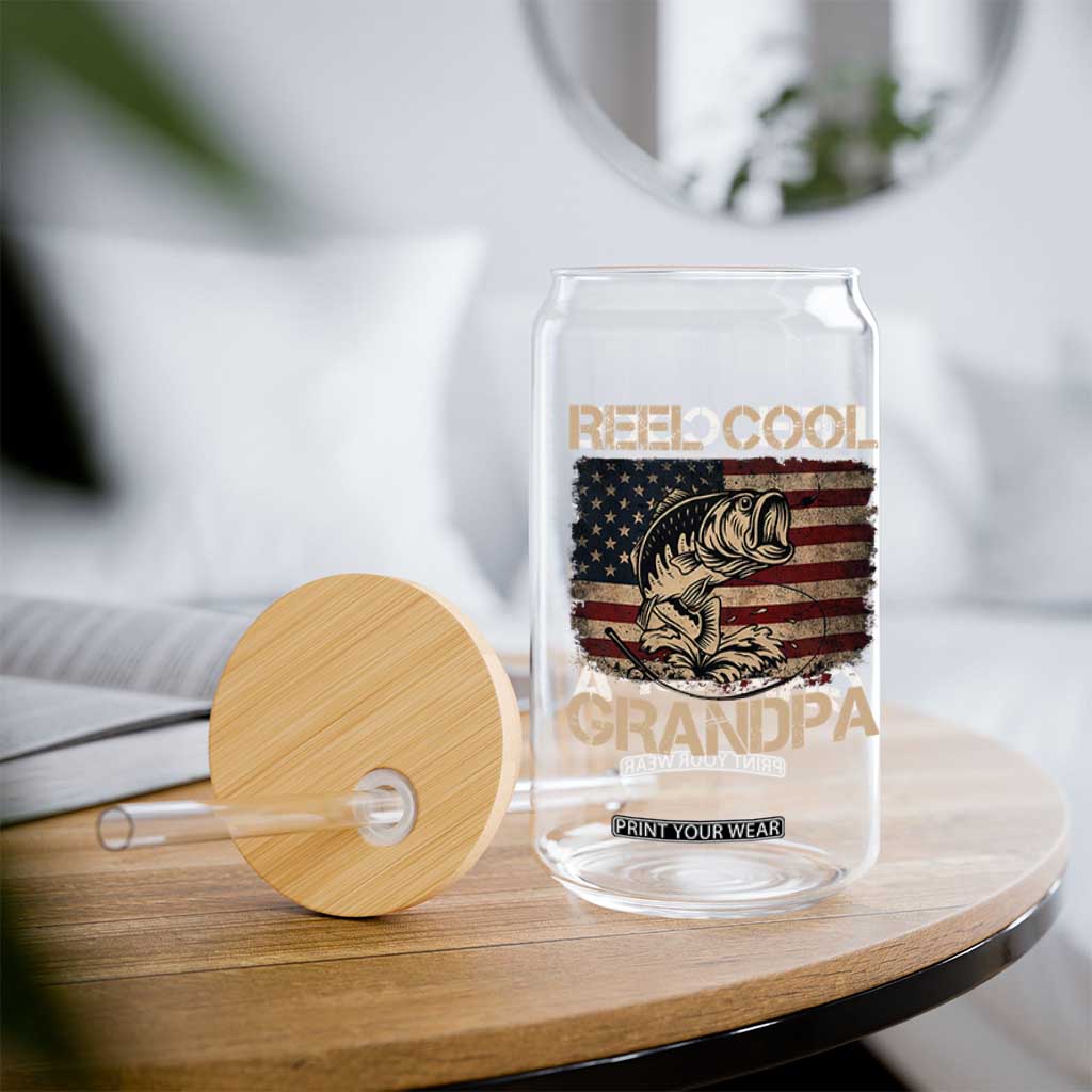 Reel Cool Grandpa Glass Can Funny Fishing USA Flag Patriotic Fisherman Fathers Day TS10 Print Your Wear