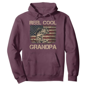 Reel Cool Grandpa Hoodie Funny Fishing USA Flag Patriotic Fisherman Fathers Day TS10 Maroon Print Your Wear