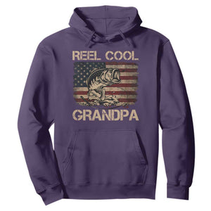 Reel Cool Grandpa Hoodie Funny Fishing USA Flag Patriotic Fisherman Fathers Day TS10 Purple Print Your Wear