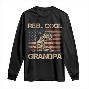 Reel Cool Grandpa Long Sleeve Shirt Funny Fishing USA Flag Patriotic Fisherman Fathers Day TS10 Black Print Your Wear