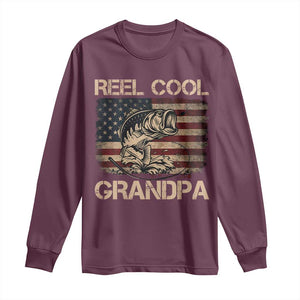 Reel Cool Grandpa Long Sleeve Shirt Funny Fishing USA Flag Patriotic Fisherman Fathers Day TS10 Maroon Print Your Wear