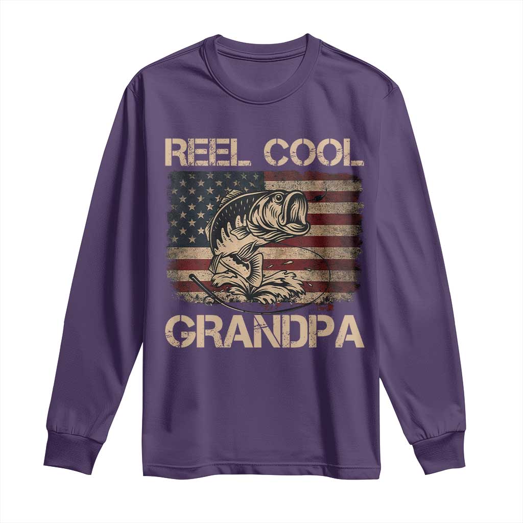 Reel Cool Grandpa Long Sleeve Shirt Funny Fishing USA Flag Patriotic Fisherman Fathers Day TS10 Purple Print Your Wear