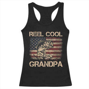 Reel Cool Grandpa Racerback Tank Top Funny Fishing USA Flag Patriotic Fisherman Fathers Day TS10 Black Print Your Wear