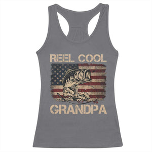 Reel Cool Grandpa Racerback Tank Top Funny Fishing USA Flag Patriotic Fisherman Fathers Day TS10 Charcoal Print Your Wear