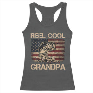 Reel Cool Grandpa Racerback Tank Top Funny Fishing USA Flag Patriotic Fisherman Fathers Day TS10 Dark Heather Print Your Wear