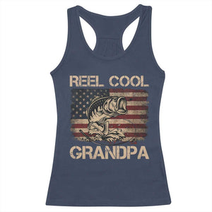 Reel Cool Grandpa Racerback Tank Top Funny Fishing USA Flag Patriotic Fisherman Fathers Day TS10 Navy Print Your Wear