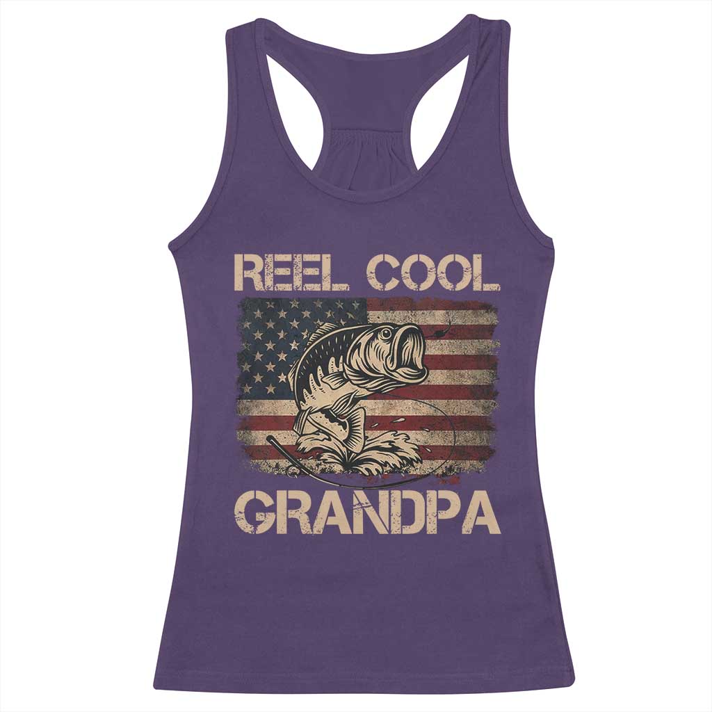 Reel Cool Grandpa Racerback Tank Top Funny Fishing USA Flag Patriotic Fisherman Fathers Day TS10 Purple Print Your Wear