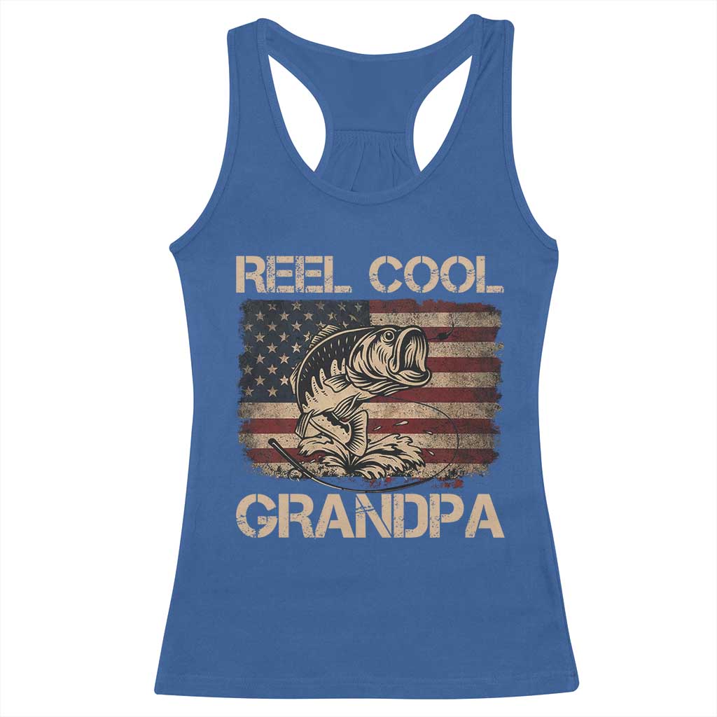 Reel Cool Grandpa Racerback Tank Top Funny Fishing USA Flag Patriotic Fisherman Fathers Day TS10 Royal Blue Print Your Wear
