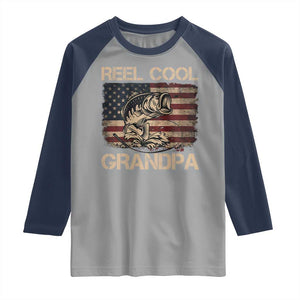 Reel Cool Grandpa Raglan Shirt Funny Fishing USA Flag Patriotic Fisherman Fathers Day TS10 Sport Gray Navy Print Your Wear