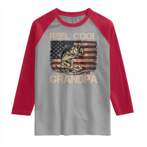 Reel Cool Grandpa Raglan Shirt Funny Fishing USA Flag Patriotic Fisherman Fathers Day TS10 Sport Gray Red Print Your Wear