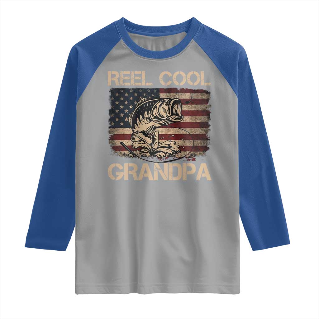 Reel Cool Grandpa Raglan Shirt Funny Fishing USA Flag Patriotic Fisherman Fathers Day TS10 Sport Gray Royal Print Your Wear