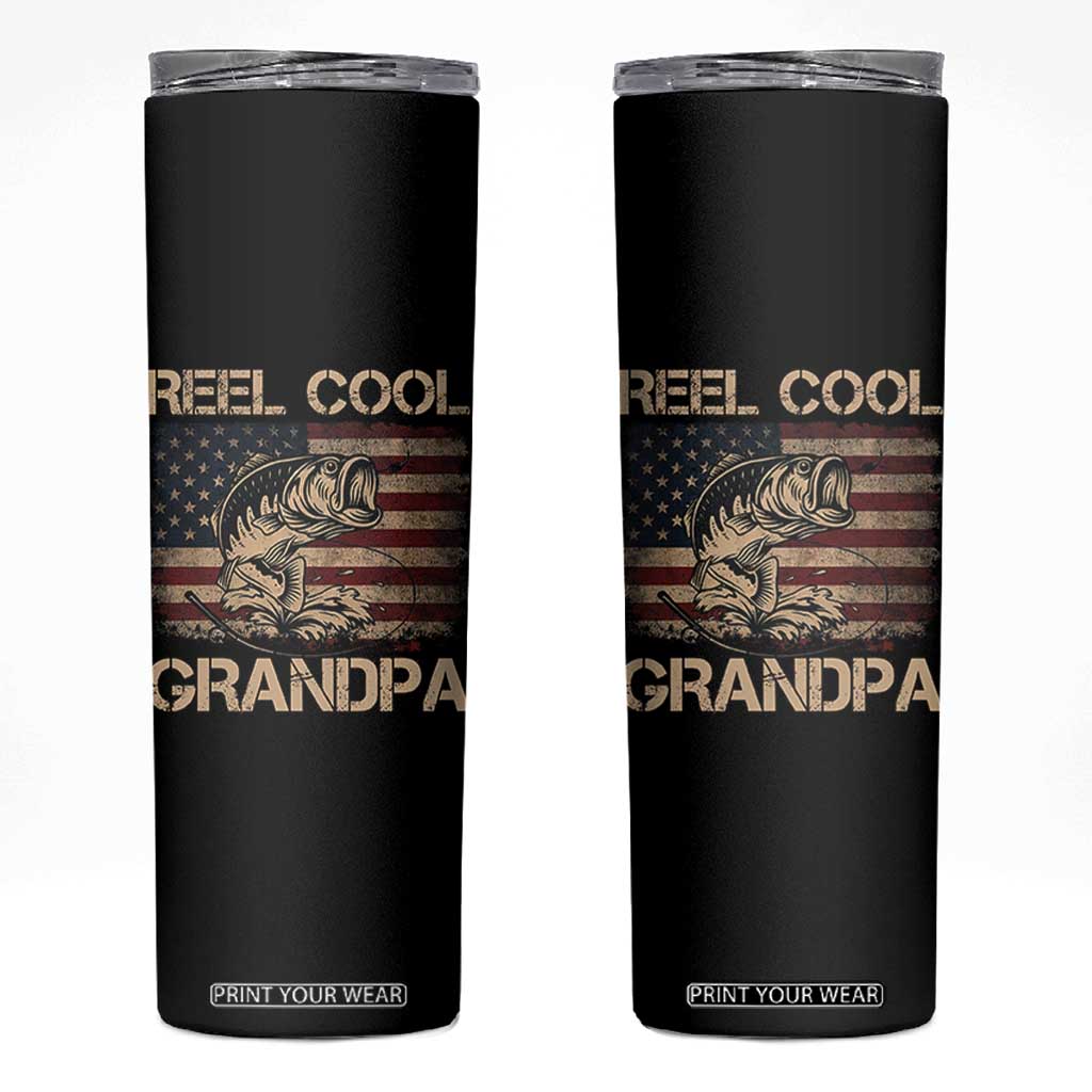 Reel Cool Grandpa Skinny Tumbler Funny Fishing USA Flag Patriotic Fisherman Fathers Day TS10 Black Print Your Wear