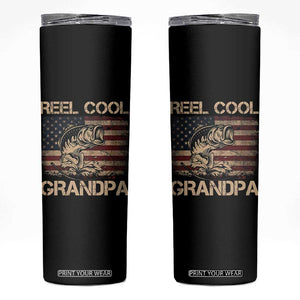 Reel Cool Grandpa Skinny Tumbler Funny Fishing USA Flag Patriotic Fisherman Fathers Day TS10 Black Print Your Wear
