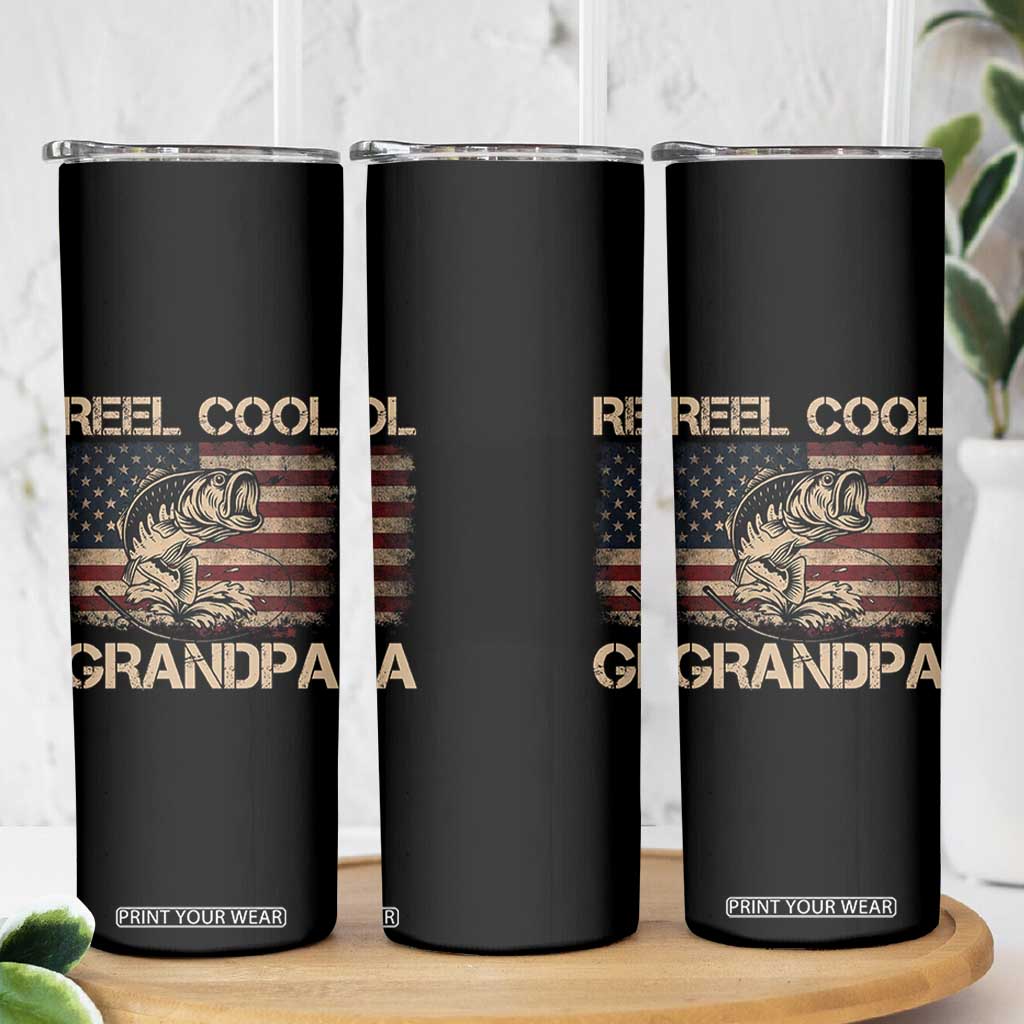 Reel Cool Grandpa Skinny Tumbler Funny Fishing USA Flag Patriotic Fisherman Fathers Day TS10 Print Your Wear
