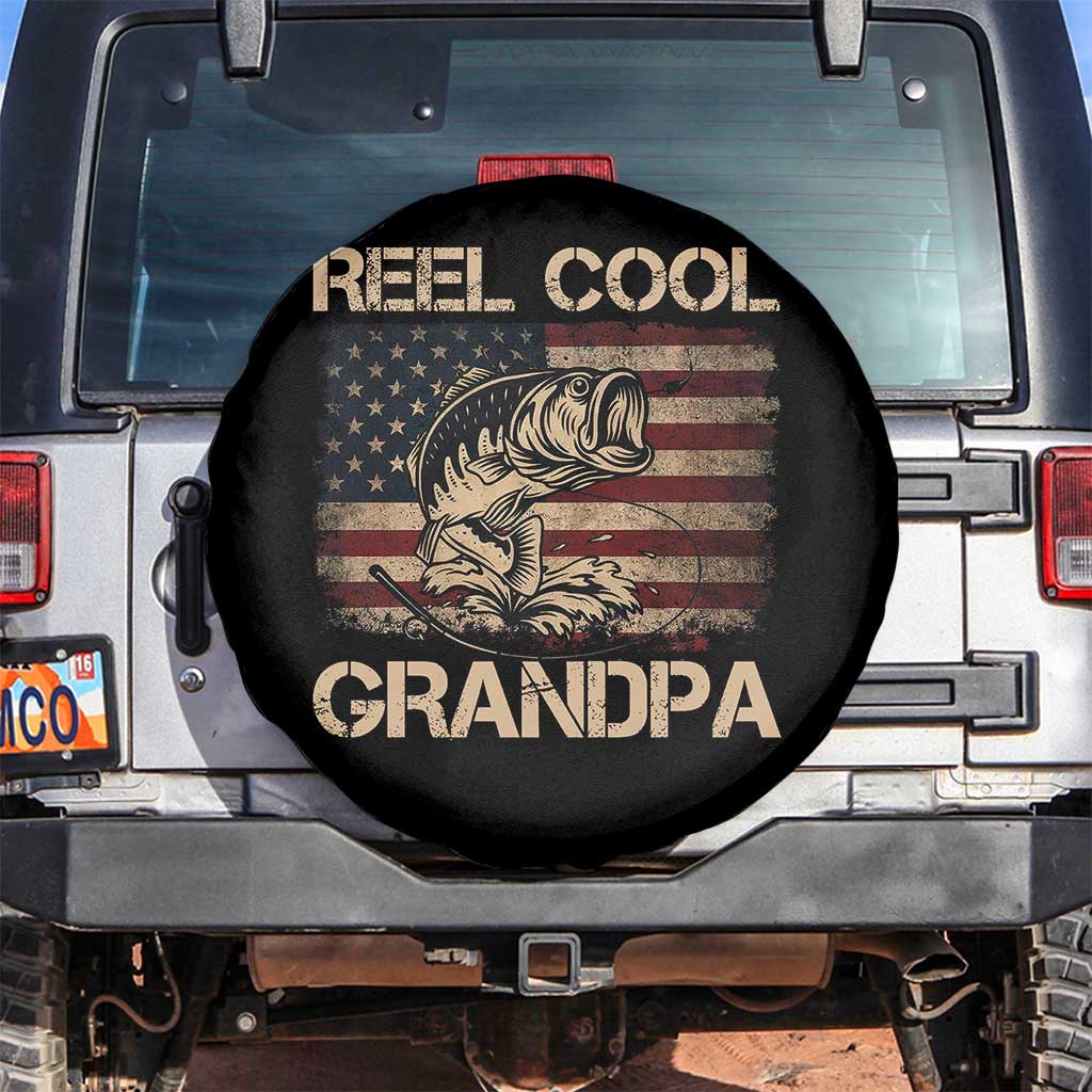 Reel Cool Grandpa Spare Tire Cover Funny Fishing USA Flag Patriotic Fisherman Fathers Day TS10 No hole Black Print Your Wear
