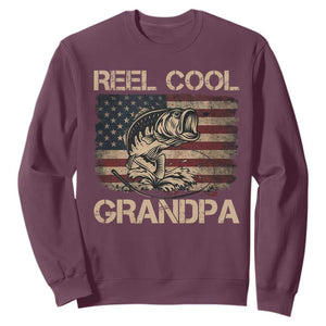 Reel Cool Grandpa Sweatshirt Funny Fishing USA Flag Patriotic Fisherman Fathers Day TS10 Maroon Print Your Wear