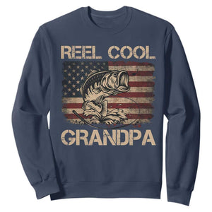 Reel Cool Grandpa Sweatshirt Funny Fishing USA Flag Patriotic Fisherman Fathers Day TS10 Navy Print Your Wear