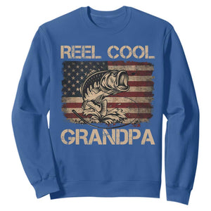 Reel Cool Grandpa Sweatshirt Funny Fishing USA Flag Patriotic Fisherman Fathers Day TS10 Royal Blue Print Your Wear