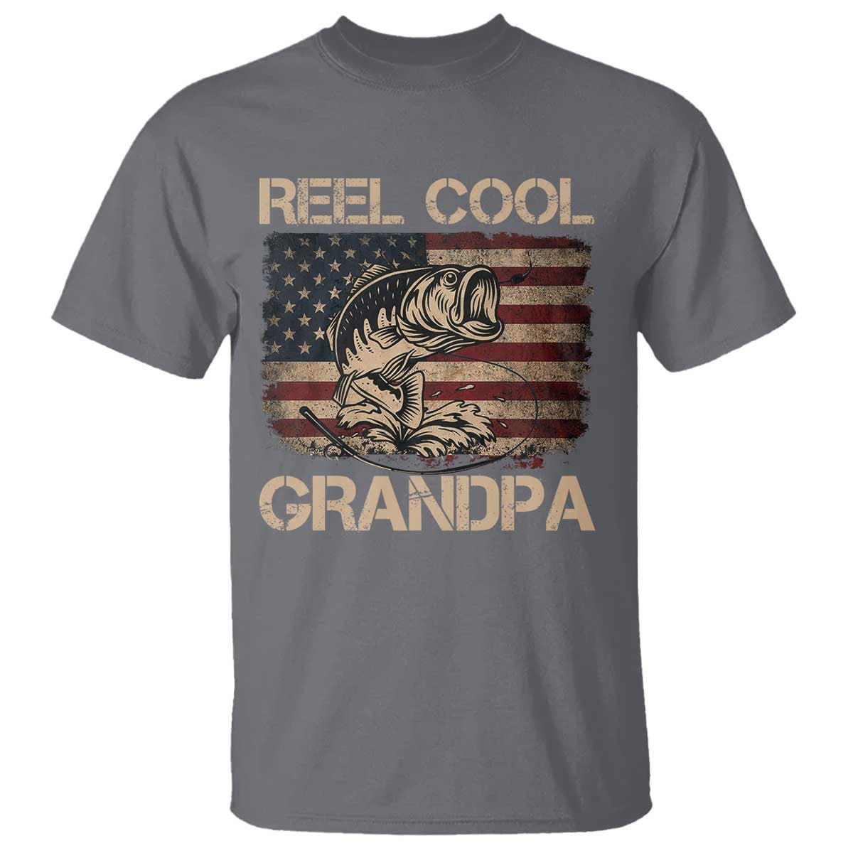 Reel Cool Grandpa T Shirt Funny Fishing USA Flag Patriotic Fisherman Fathers Day TS10 Charcoal Print Your Wear