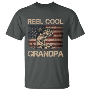 Reel Cool Grandpa T Shirt Funny Fishing USA Flag Patriotic Fisherman Fathers Day TS10 Dark Heather Print Your Wear