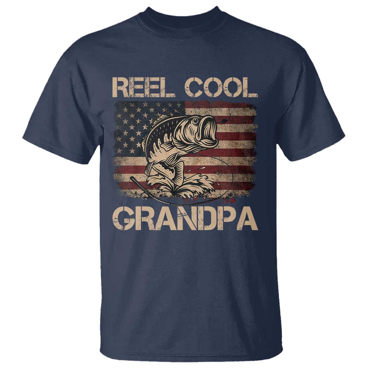 Reel Cool Grandpa T Shirt Funny Fishing USA Flag Patriotic Fisherman Fathers Day TS10 Navy Print Your Wear