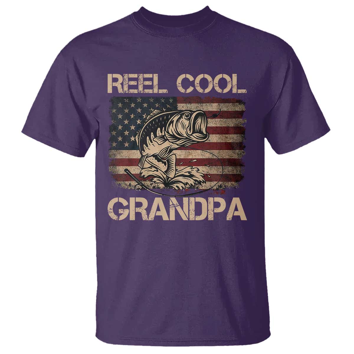 Reel Cool Grandpa T Shirt Funny Fishing USA Flag Patriotic Fisherman Fathers Day TS10 Purple Print Your Wear