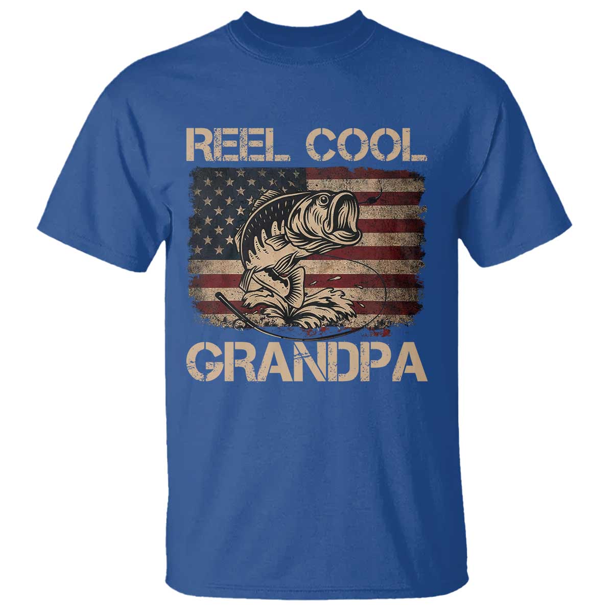 Reel Cool Grandpa T Shirt Funny Fishing USA Flag Patriotic Fisherman Fathers Day TS10 Royal Blue Print Your Wear