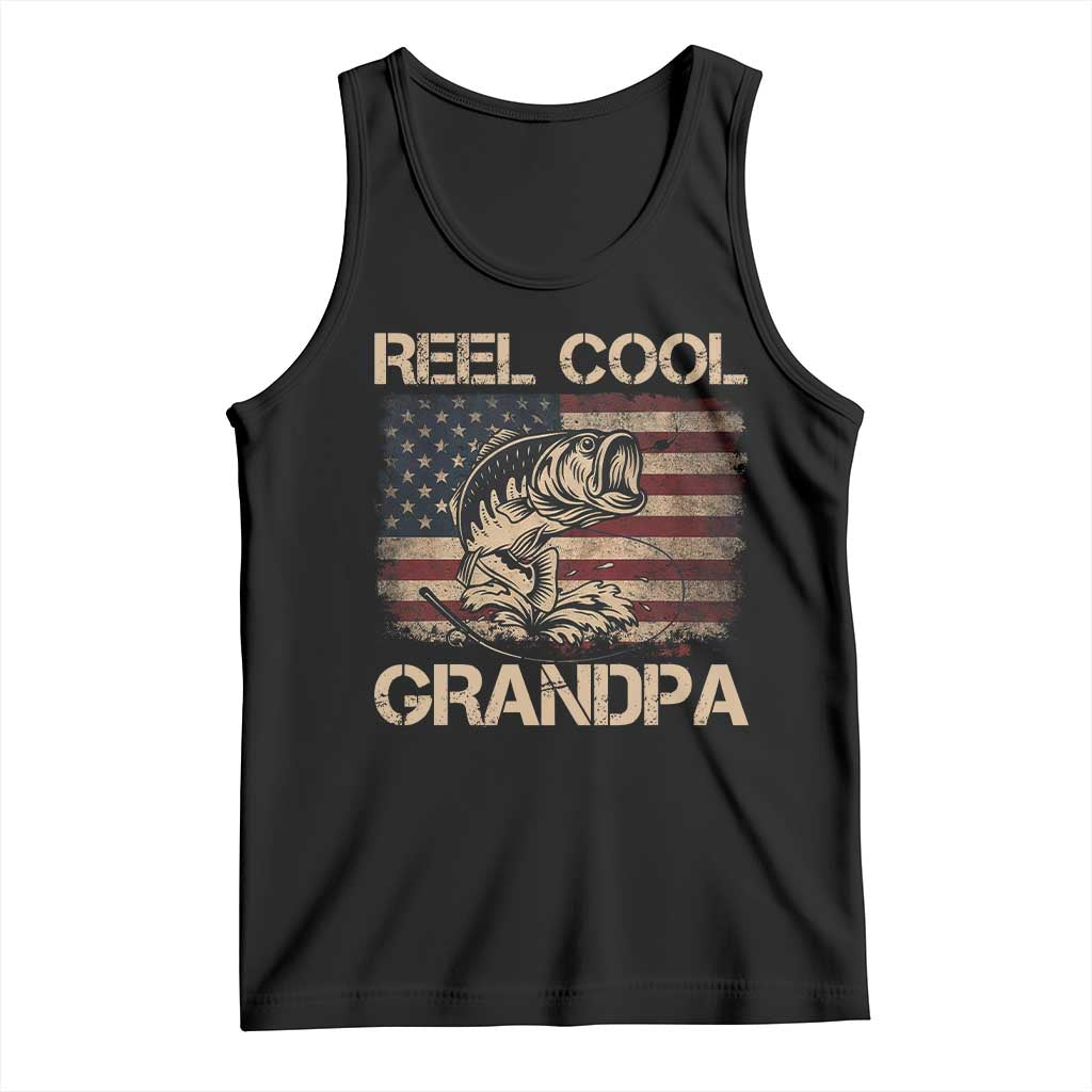 Reel Cool Grandpa Tank Top Funny Fishing USA Flag Patriotic Fisherman Fathers Day TS10 Black Print Your Wear