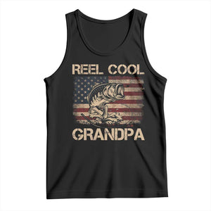 Reel Cool Grandpa Tank Top Funny Fishing USA Flag Patriotic Fisherman Fathers Day TS10 Black Print Your Wear
