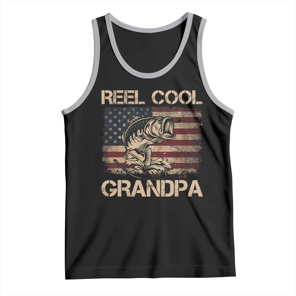 Reel Cool Grandpa Tank Top Funny Fishing USA Flag Patriotic Fisherman Fathers Day TS10 Black Athletic Heather Print Your Wear