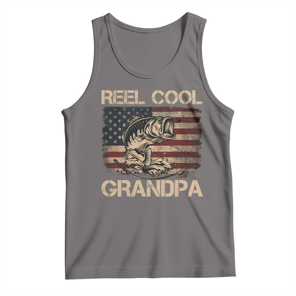 Reel Cool Grandpa Tank Top Funny Fishing USA Flag Patriotic Fisherman Fathers Day TS10 Deep Heather Print Your Wear